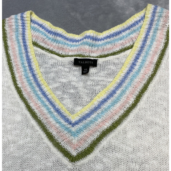 Talbots Linen Blend Sweater Vest Womens XS White Stripe V Neck Tennis Preppy - Picture 6 of 8